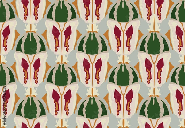 Fototapeta Artistic abstract seamless pattern with stylish decorative zoomorphic organic shape in 1920s European graphic design style