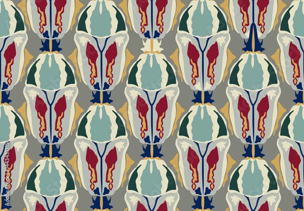 Fototapeta Artistic abstract seamless pattern with stylish decorative zoomorphic organic shape in 1920s European graphic design style