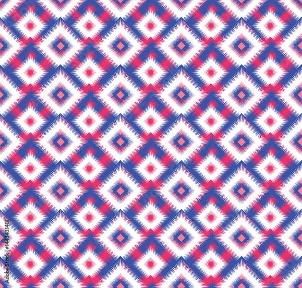 Fototapeta Seamless pattern with geometric diagonal tartan ornament. Tribal Ikat texture in traditional ethnic style. Abstract pattern design for texture, fabric, clothing, decoration.