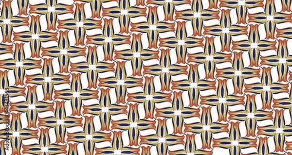 Fototapeta Floral pattern with flourish ornament in 1920s graphic design style. Artistic abstract vintage geometric diagonal structure asian tribal ornamental texture