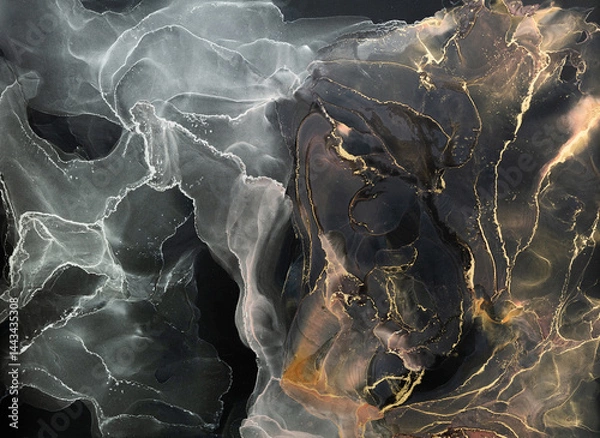 Obraz Swirling patterns of alcohol ink create an abstract masterpiece on a dark background