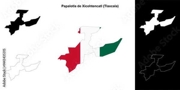 Obraz Papalotla de Xicohtencatl municipality (Tlaxcala) outline map set