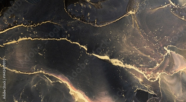 Obraz Dark swirling patterns of alcohol ink with shimmering gold accents on a textured surface