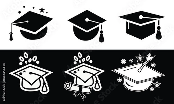 Fototapeta -a-professional-graduation-cap-icon-set--containing-a-professional-graduation-cap-icon-se, Simple Graduation Cap Icons Set for Education and Achievement