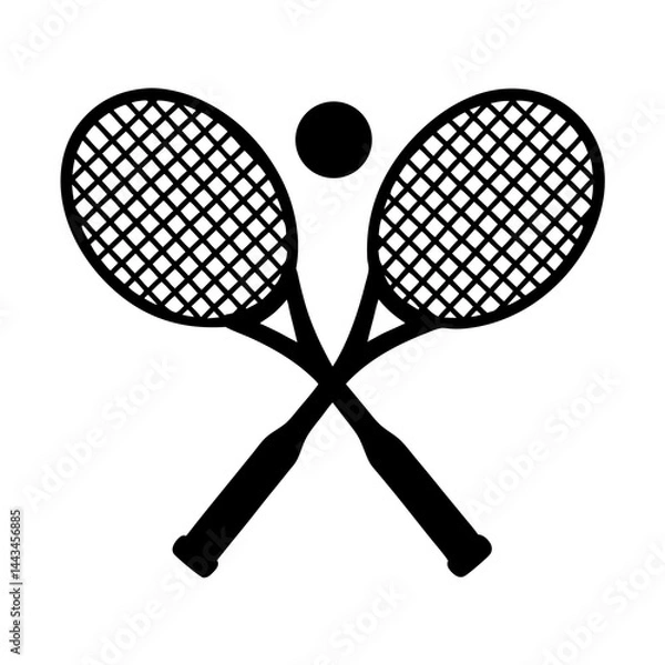 Fototapeta Minimalist silhouette of two crossed tennis rackets with a ball isolated on a white background
