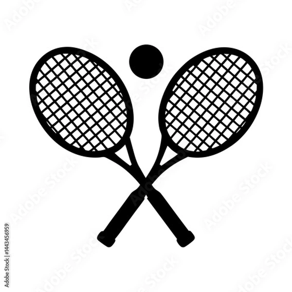 Fototapeta Minimalist silhouette of two crossed tennis rackets with a ball isolated on a white background