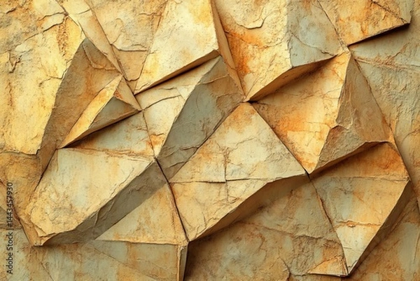 Fototapeta A pale brown and golden background with soft pastel champagne and beige tones, featuring geometric shapes, lines, triangles, and angles, combined with grunge noise, grain, and mesh, suitable for