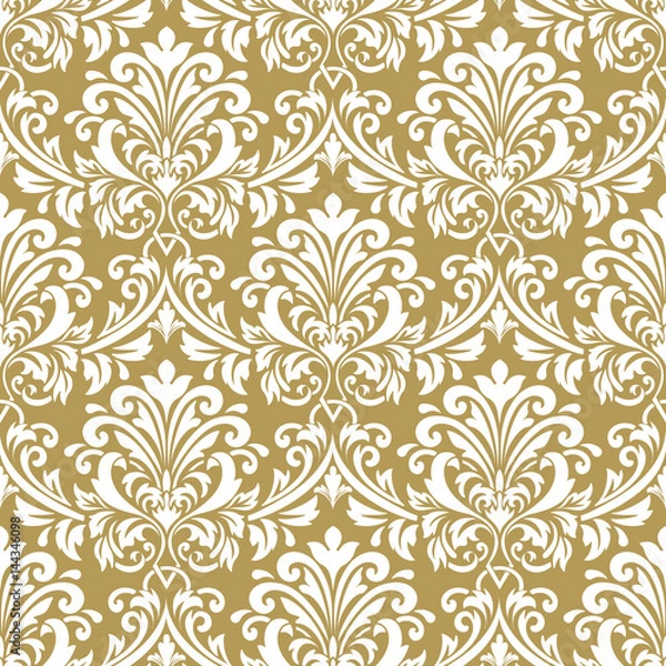 Fototapeta Vector damask seamless pattern background. Classical luxury old fashioned damask ornament, royal victorian seamless texture for wallpapers, textile, wrapping. Exquisite floral baroque template.
