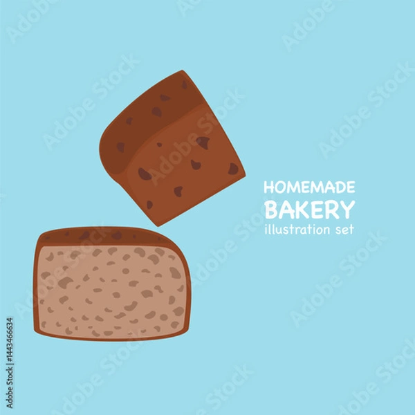 Fototapeta Bakery and fresh pastries set. Collection of homemade breads, fresh french bread slices, baguettes, assortment. Bakery and shop. Flat design vector illustration elements. Isolated. White background.