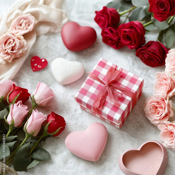 Obraz red roses and gift box