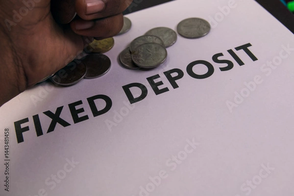 Obraz Coins placed on fixed deposit document in financial setup