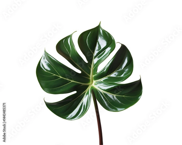 Fototapeta Striking Anthurium Leaf Close-Up with Glossy Finish, Showcasing Intricate Veins and Vibrant Green Hue, Perfect for Botanical and Tropical Themes