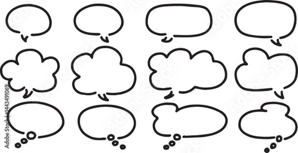 Fototapeta 手描き ト 広告用 シンプルな線の手書きの吹き出しセット