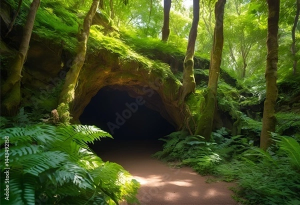 Fototapeta small natural cave, potentially serving as a home for small wildlife in a peaceful environment.

