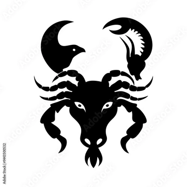 Fototapeta A Black and White Zodiac Capricorn Symbol Depicting Crab and Goat Features