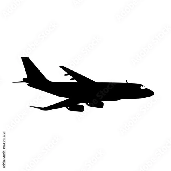 Fototapeta Black silhouette of a commercial airplane with four engines flying in profile