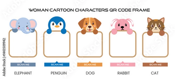 Fototapeta Cute Animals Cartoon Characters Qr Code Frame Design Vector Illustration