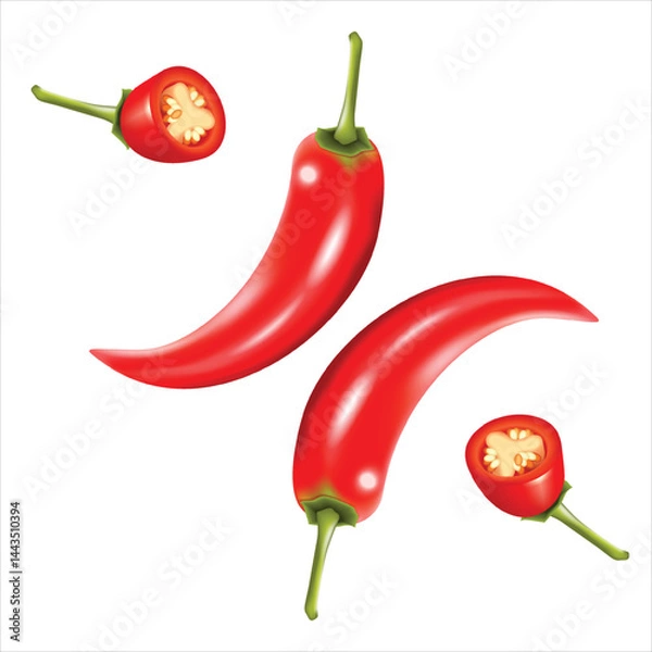 Obraz Realistic illustration of fresh red chili isolated on white background