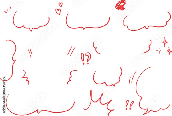 Fototapeta 手描き ト 広告用 シンプルな線の手書きの吹き出しセット