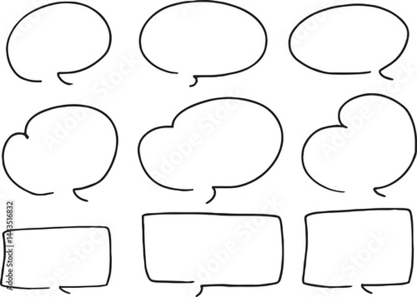 Fototapeta 手描き ト 広告用  シンプルな線の手書きの吹き出しセット