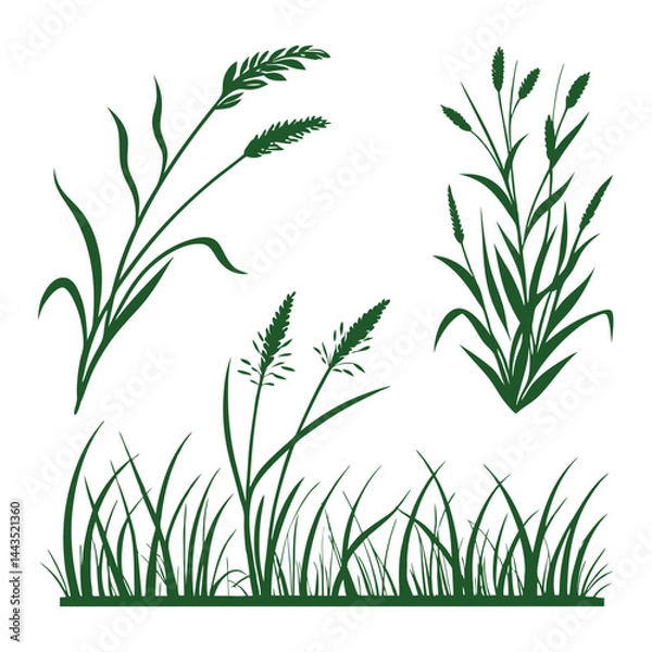Fototapeta Green grass tufts, simple vector isolated elements,flat design,lawn border,grass blades, minimalist nature graphics,2D grass patches