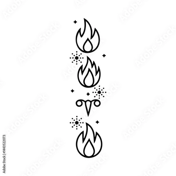 Obraz Aries Zodiac Symbol Surrounded by Flames and Sparkles – Minimalist Line Art