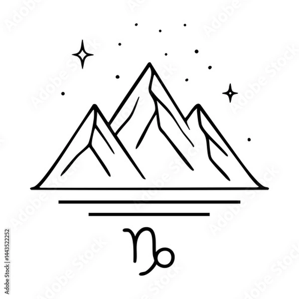 Obraz Minimalist Capricorn Zodiac Illustration with Mountain and Starry Sky
