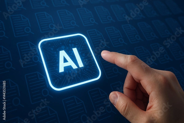 Obraz Human Finger Touching AI Icon on Digital Interface