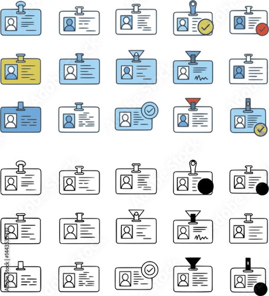 Fototapeta ID Card icon set. ID Card with Circle tick approved symbol. Driver's license Identification card icon symbol, vector illustration

