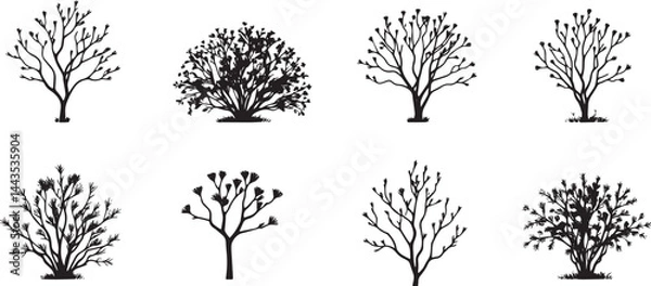 Fototapeta A set of shrubs, bushes, trees. Hand drawn vector illustration