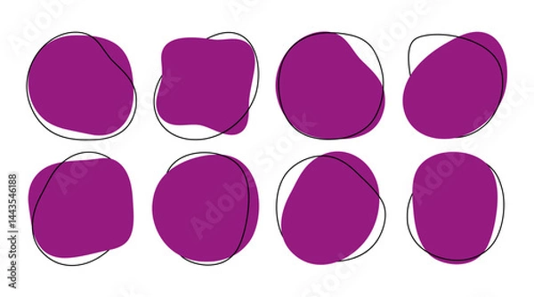 Fototapeta Minimal Abstract Organic Shapes with hand drawn black line accents. Pastel violet Color Vector Composition, fluid silhouette, simple vector smooth ink stain. Perfect for branding, social media