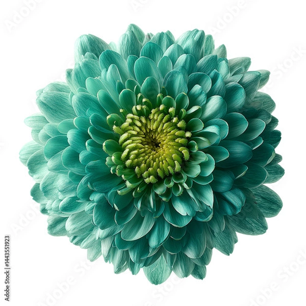 Fototapeta Mint green chrysanthemum on plain bright white background no shadows, clean botanical studio shot