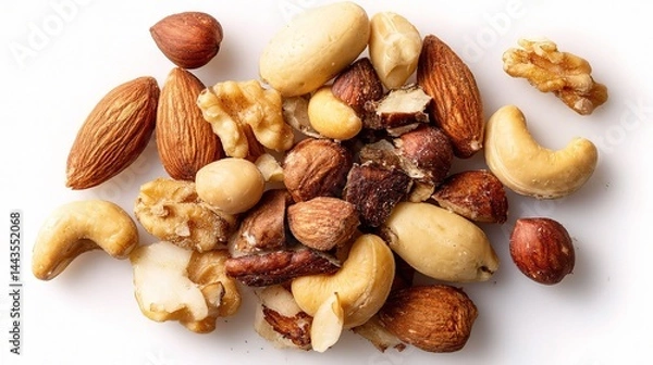 Obraz Assorted Nuts Displayed on White Background for Healthy Snacking