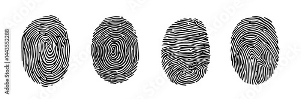 Obraz Fingerprint icons set. Simple hand drawn symbols with unique touch ID and individual fingerprints for identification and verification. Outline vector illustration collection