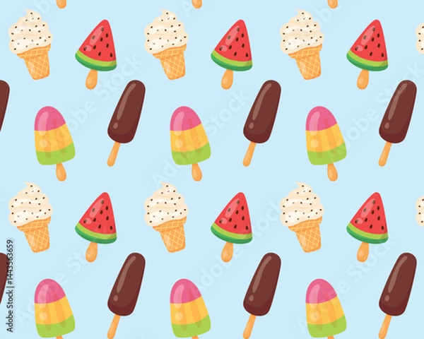 Fototapeta Pattern of different types of ice cream. Hand-drawn. Vector illustration