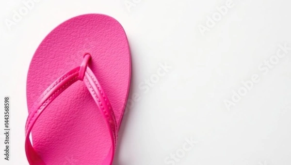 Fototapeta Close-up view of a single pink flip-flop against a pure white backdrop , vibrant, summer fashion