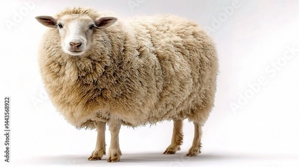 Fototapeta Cute and Fluffy Sheep Standing on a Clean White Background