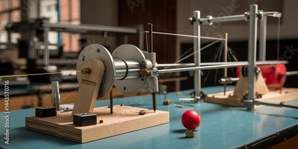 Fototapeta Rotational Motion Experiment Physics Education Science Lab Equipment Mechanics Demonstration Interactive Learning Scientific Apparatus Conceptual Physics Study Tool
