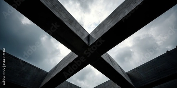 Fototapeta Steel Beams Intersecting Cloudy Sky Architectural Marvel Construction Design Urban Landscape Infrastructure Support Structure Metal Framework Engineering Achievement Skyward View
