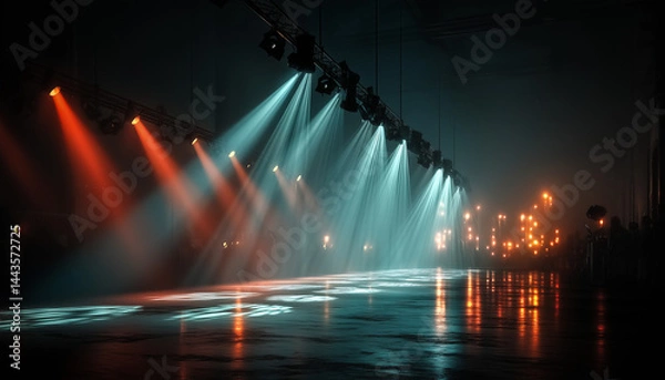 Fototapeta a lot of spot lights pointing on a stage. 
