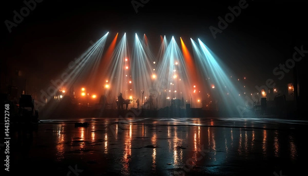 Fototapeta Stage with a band on it. in a club.