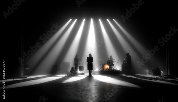 Fototapeta night club stage in black and withe with four pepole on it 
