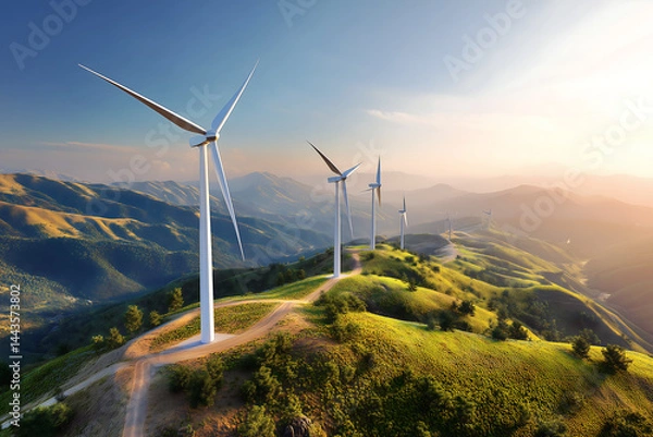 Fototapeta  single wind turbine in a vast open field