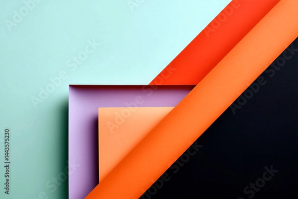 Fototapeta Abstract geometric composition of colorful overlapping paper sheets in vibrant and pastel tones