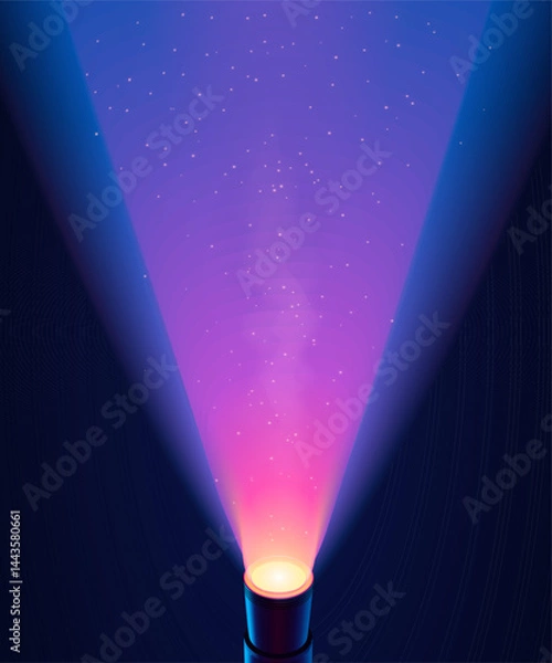 Fototapeta Vector purple spotlight with wide angle light ray from bottom to top