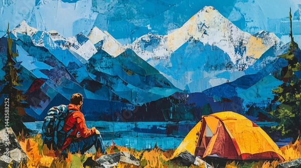 Obraz Enjoying the serenity of mountains and lakes while camping under a clear blue sky