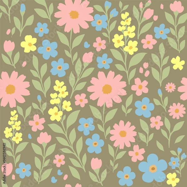 Fototapeta Hand drawn colorful wildflower pattern. Not AI