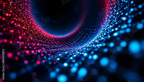 Fototapeta Colorful digital vortex showcasing vibrant blue and red particles swirling in a mesmerizing pattern with a futuristic ambiance