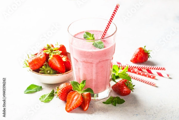 Obraz Strawberry smoothie or milkshake on white.