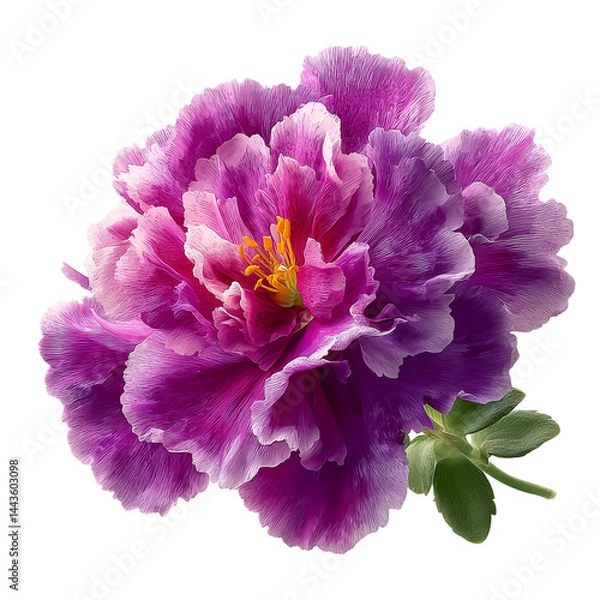 Fototapeta Bright purple pansy with velvety texture on plain bright white background no shadows, high-resolution botanical close-up